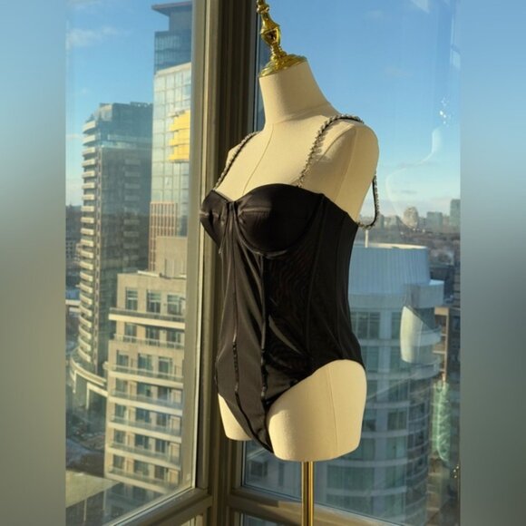 🆕 REBECCA VALLANCE 🧿 NWOT Eclipse Bodysuit, Black Mesh, Star Jewels, Sz US 6 - Picture 5 of 15